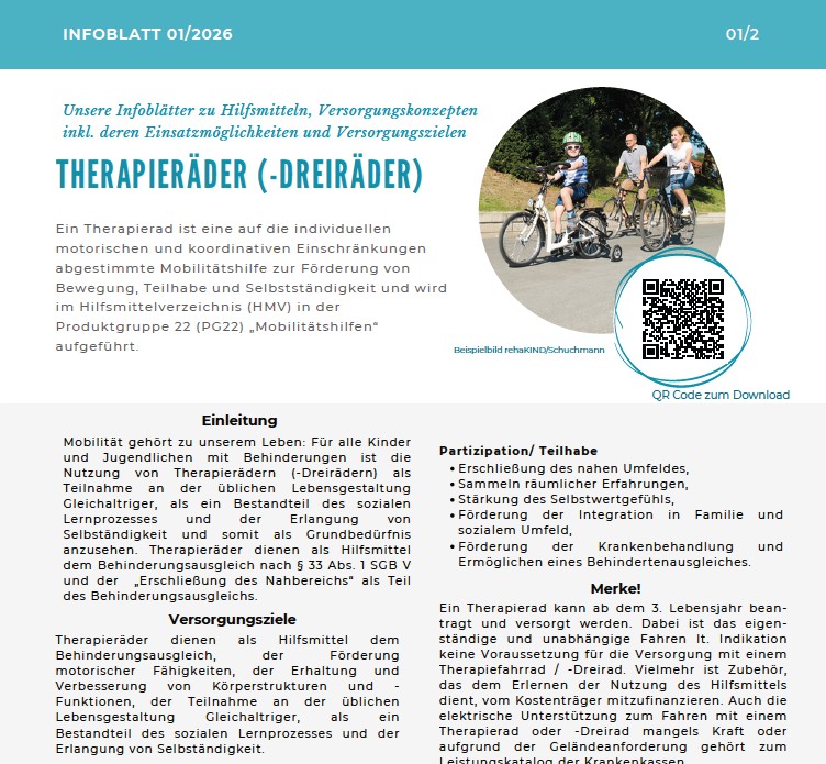 Alle Infos zu Therapierädern und Dreirädern in unserem Ifoblatt